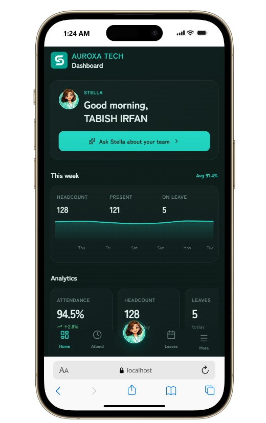 StaffiX mobile dashboard displayed on a phone